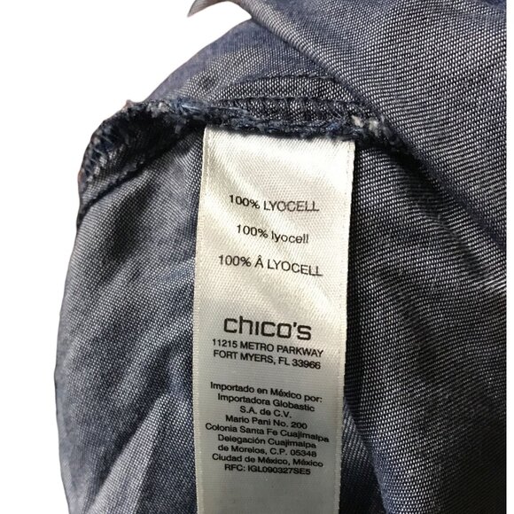 Chico's Medium Blue Denim button down sleeveless‎ Dress Womens Size - Picture 3 of 5